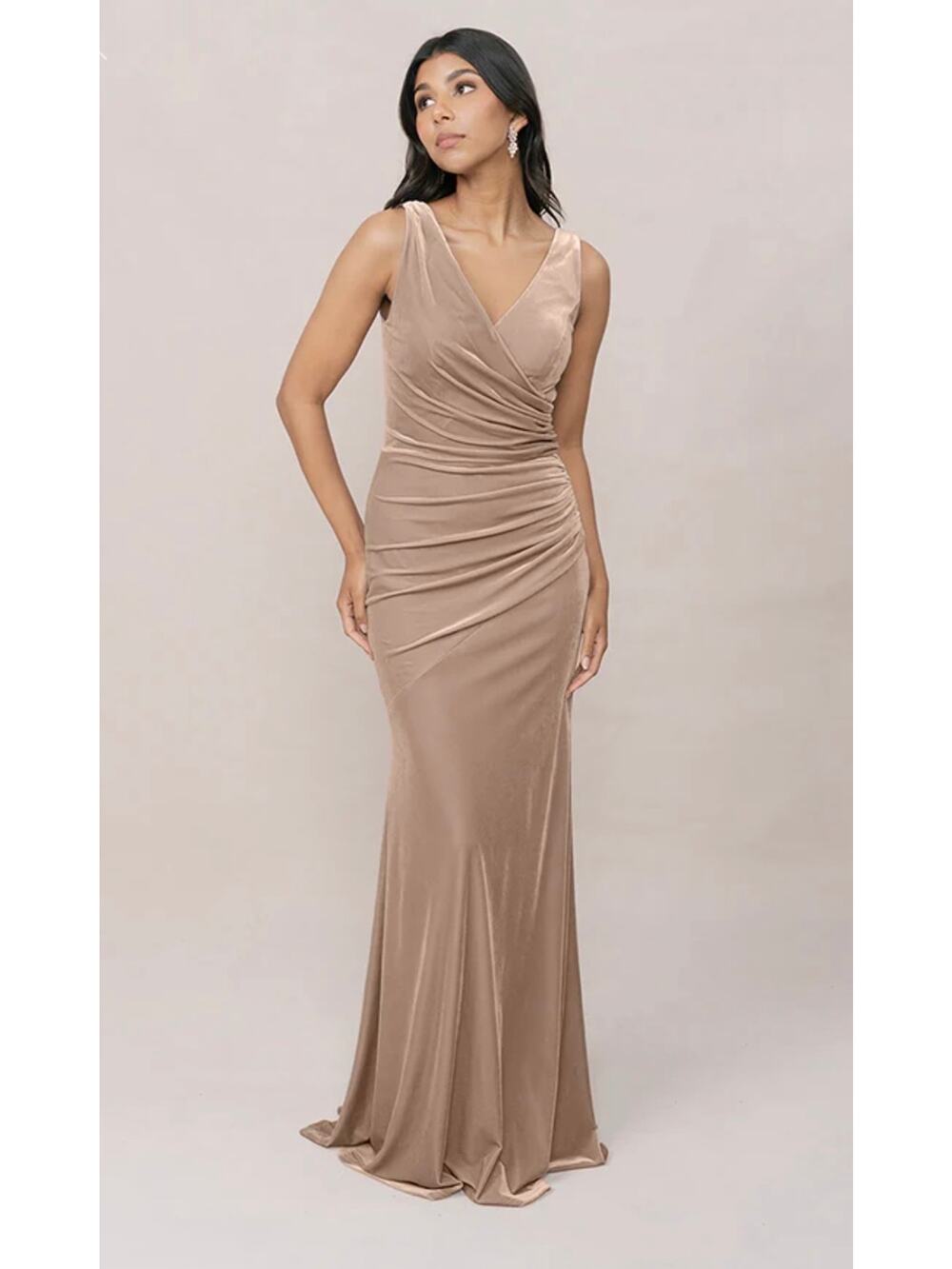 Revelry Dawson Velvet Faux Wrap Bridesmaid Dress Gown Women's 18 Champagne Chic